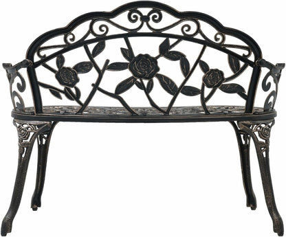 Bistro Bench 100cm Bronze Cast Aluminum Garden Bench, Vintage Style Design Outdoor Furniture Seating Park Patio Seat - QUORE