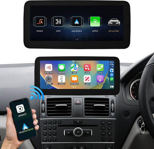 Road Top 12.3 Inch Car Touch Screen Wireless CarPlay Android Car for Mercedes Benz C Class W204 2008-2010 Year with NTG4.0 System, Support Navigation, Mirrorlink - QUORE