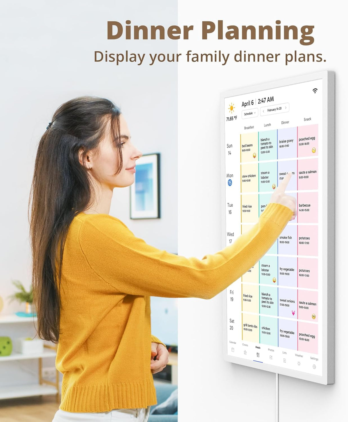 Dragon Touch Digitale kalender, 32 inch, 1920 x 1080 FHD, elektronische wandkalender, familieplanner met 32 GB geheugen en wandgemonteerde draaihouder, touchscreen, intelligente tafelkalender, wit