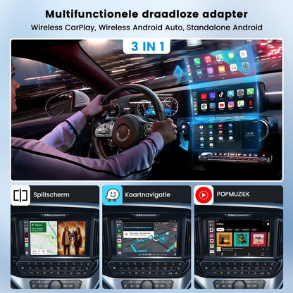 Wireless CarPlay – Draadloze Android Auto – AI Box – CarPlay Adapter – Auto Multimedia – 8 GB RAM + 128 GB Opslag – Android 13.0 Systeem met YouTube en Netflix