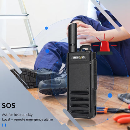 Retevis RB639 Walkie Talkie, PMR446 Professional Portofoon Mini met Oortjes, USB-C, Wireless Clone, Squelch, VOX Walkie Talkie Handsfree voor Restaurant, Detailhandel (4 Stuks, Zwart)