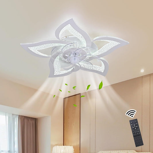 Oninio Plafondventilator met Licht Dimbare LED Plafondlamp met Afstandsbediening, 6-Snelheden Timer, Moderne Bloemvorm Ventilatorlamp voor Woonkamer/Slaapkamer, Ø62.5 cm