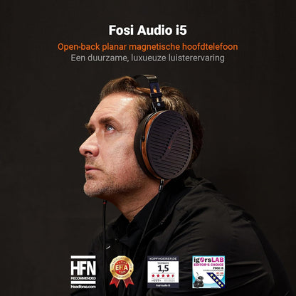 Fosi Audio i5 Open-back Planar Magnetische Hoofdtelefoon met 97 mm Ultragroot Diafragma, CNC-metaal en Walnotenhout, Audiophile Bedrade Studiohoofdtelefoon voor Apparaten met Meerdere Bronnen