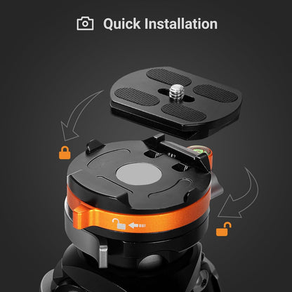 TARION Compact reisstatief voor camera: draagbare lichtgewicht camerastatief voor backpacken, uniek komstatief + kogelkop Quick Release Systeem, aluminium fotografiestatief 60in/152 cm hoog QOBRA