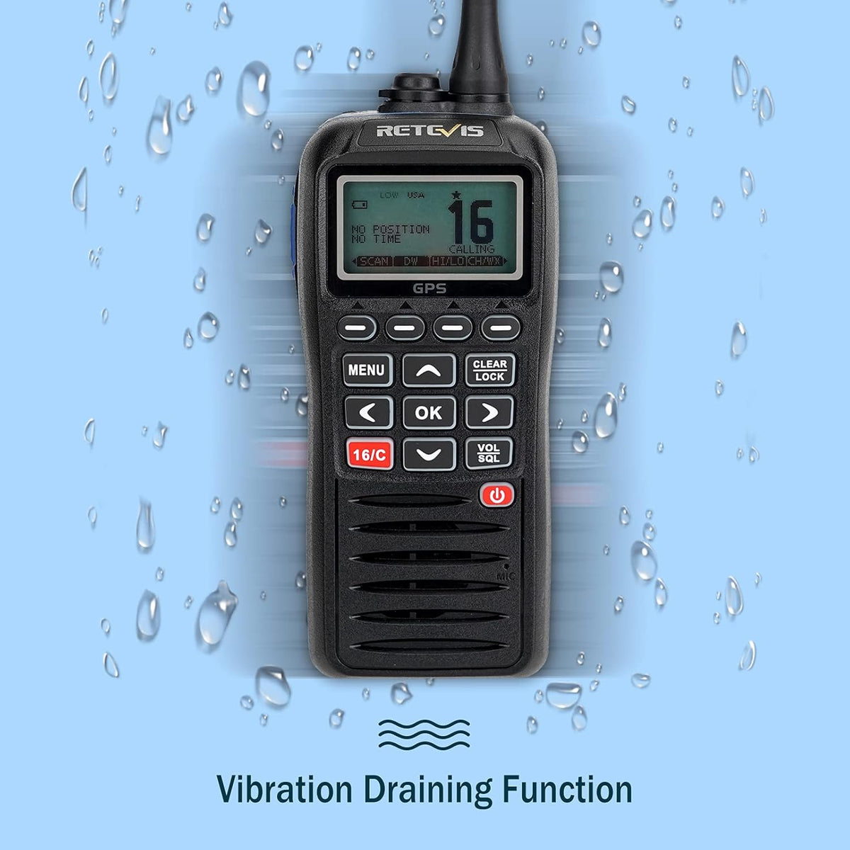 Retevis RM40 Marine radio, IP67 waterdicht, met DSC, GPS, draagbare zwevende radio, VHF Marine transceiver voor redding, kustwacht (zwart, 1 stuk)