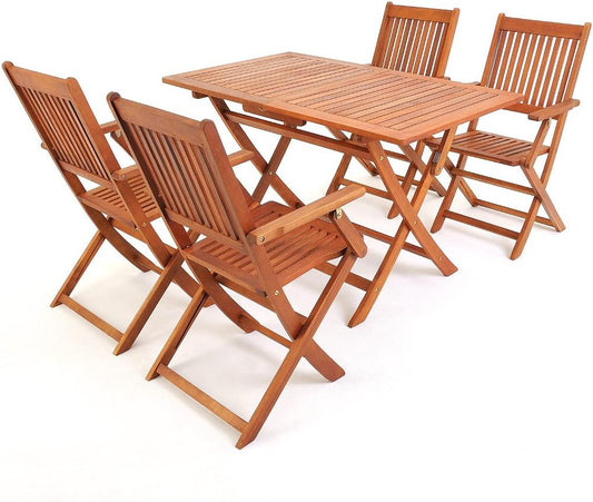 Casaria Garden set Sydney 4+1 FSC-certified acacia wood 5-piece folding table seating set wood garden furniture set 120x70x75cm - QUORE
