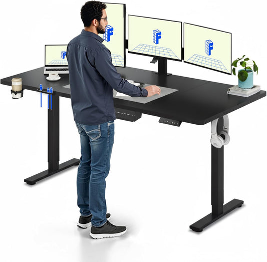 FLEXISPOT QS1 PRO Electric Standing Desk - Height Adjustable Sit-Stand Desk - Home Office/Study Room with Cable Organization Box & 2 Hooks - 4-Stand Memory Module - (180x80cm) Black