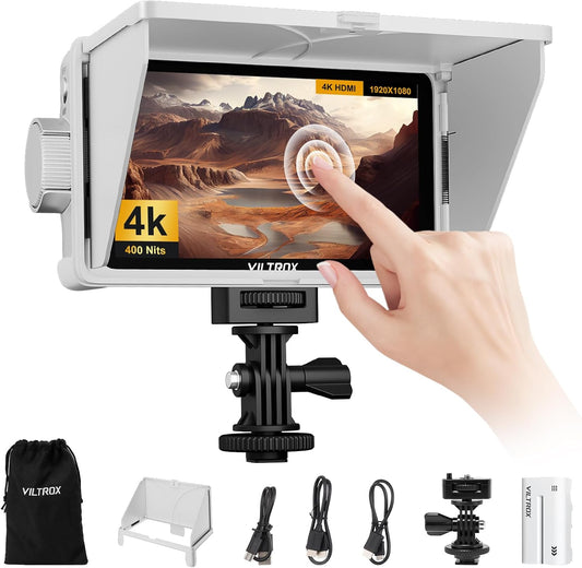 VILTROX DC-V1 DCV1 Camera Field Monitor Touchscreen 5,5 inch 4K HDMI externe cameramonitor met accu Full HD 1920x1080 IPS 3D LUT met zonnekap voor Sony Canon Nikon DSLR (DC-550 Lite Upgrade)