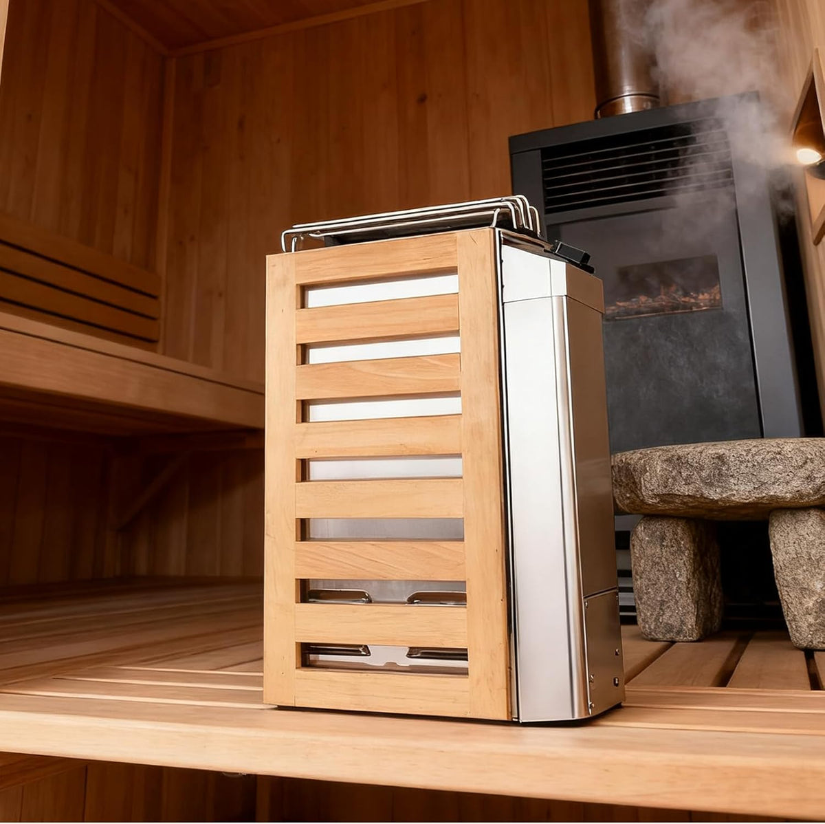 Saunakachel, draagbare elektrische oven, 3,6 kW, van roestvrij staal, met interne besturingen, voor binnen en buiten, met timer 3 uur en digitale bediening voor sauna, 3-6 m³, accessoires voor