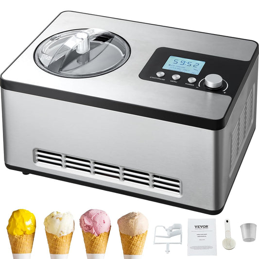 VEVOR Elektrische ijsmachine voor thuis, inhoud 2 l, ca. 180 W, elektrische ijsmachine met lcd-display, snelle bereiding zonder voorvriezen voor ijs, Sorbetti Frozen Yoghurt