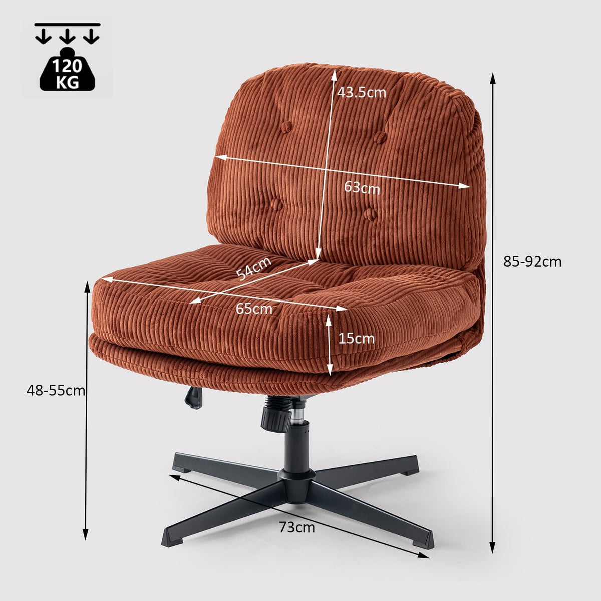 MEUBLE Cosy Bureaustoel, ergonomische bureaustoel met in hoogte verstelbaar, kantelfunctie, 360 graden draaibaar, voor kantoor, corduroy, rouge