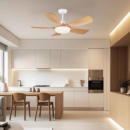 Newday Plafondventilator van hout, 106 cm, plafondventilator met licht en stille afstandsbediening, dimmer, DC-motor, 5 bladen, geheugenfunctie voor woonkamer en slaapkamer