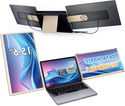 15.6 inch Triple Laptop Screen Extender, FHD 1080P IPS Laptop Monitor Extender, Detachable Screen Travel Monitor Laptops with Speakers, Plug & Play, Compatible with Mac/Android/Win - QUORE