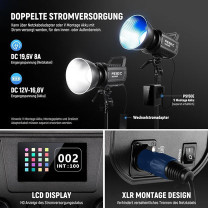 RGB LED-Videolamp – Videolamp – Fotolamp – Studiolamp – COB Lamp – 130 W, 2500-7500 K, 19800 Lux/1 M – App- En 2,4 G-Besturing Met 17 Effecten