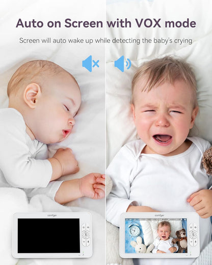 Babyfoon met 1080p camera, 7 inch, 720P HD-video, babymonitor met camera zonder wifi, 6000 mAh batterij, IR-nachtzicht, groothoeklens, 2-weg audio, vox-modus, 300 m bereik
