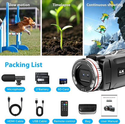 Videocamera 4K – Camcorder – Vlogcamera – Vloggingcamera – YouTube Camera – 64 GB Kaart – 3,0 Inch 270° Draaibaar Scherm