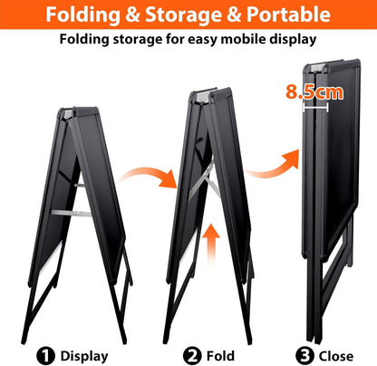 A Board Bestrating Sign Frame - A1 Dubbelzijdig Bestrating Board met Aluminium Snap Frame Sign Stand voor Outdoor Heavy Duty Poster Menu Stand Reclame Display Stand, Zwart