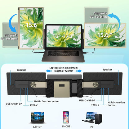 Dual Screen Laptop 15,6 inch FHD 1080P IPS Multi Display Laptop Monitor Laptop Monitor Scherm Verlenging voor 13,3-17" Laptop Compatibel met Windows Chrome