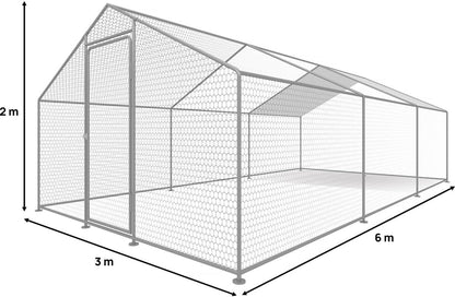 Kippenhok – Kippenren – Kippenverblijf – Pluimveehok – Kippenkooi – Verzinkt Staal – 18 m² Grootte (6x3x2m)