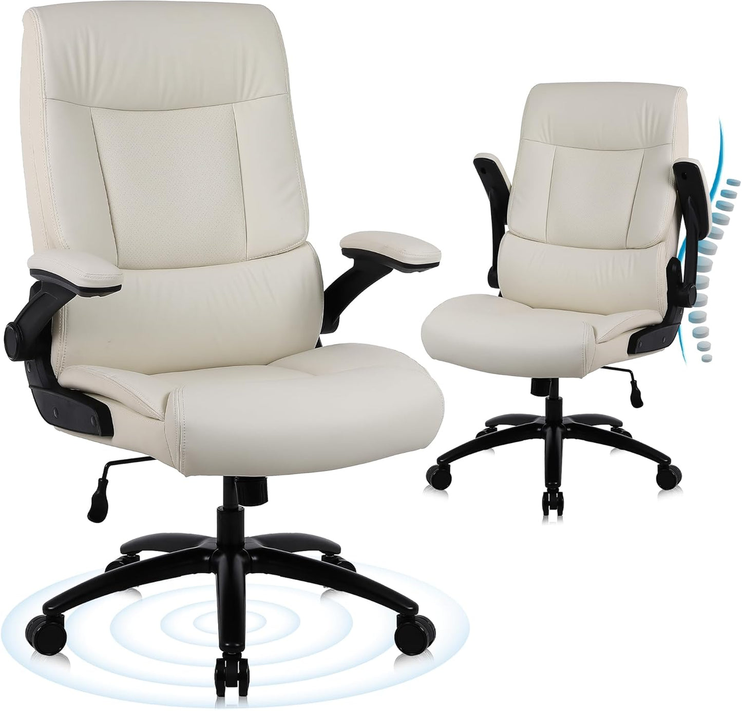 Youhauchair Executive Bureaustoel, bureaustoel met opklapbare armleuningen, 200 kg computerstoelen voor zware mensen, PU-lederen bureaustoelen voor thuis, hoge rugleuning ergonomische bureaustoel