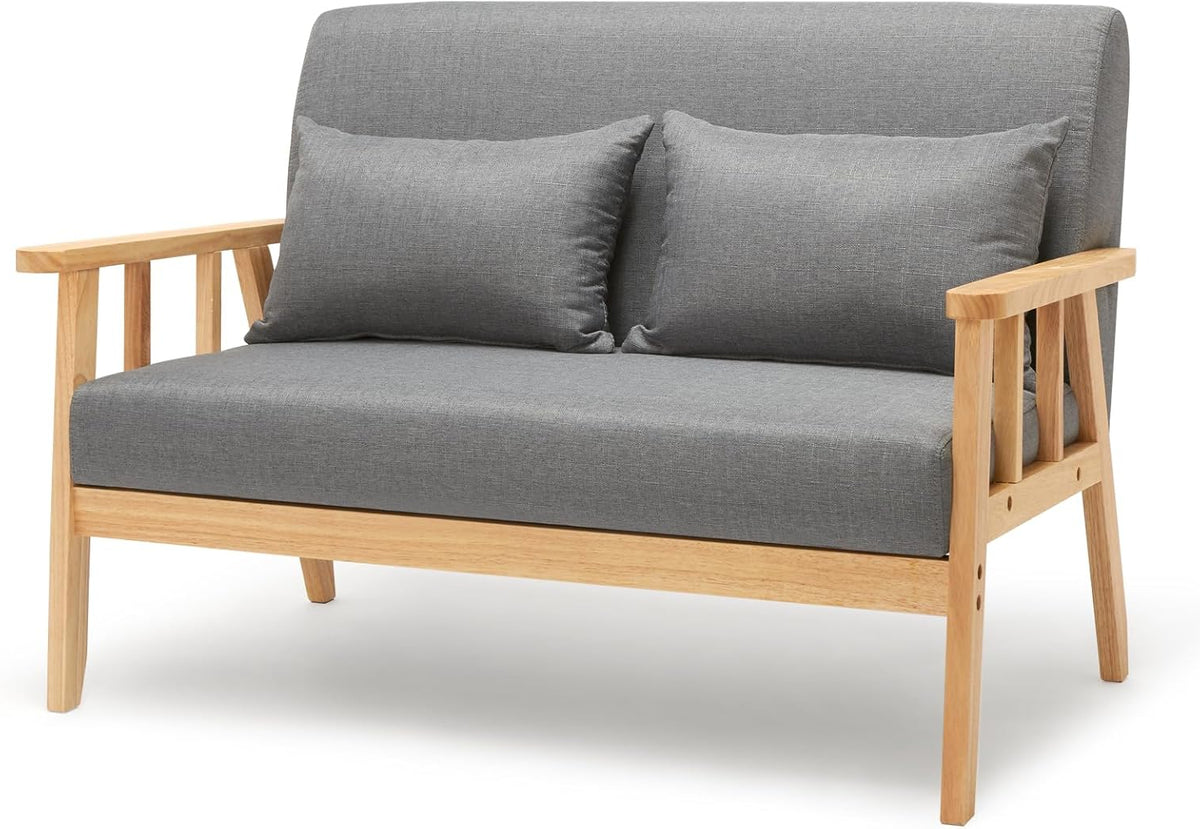 Meerveil Sofa 2 Seater Chair with Cushion, Solid Wood Frame, Linen Vintage Chair for Bedroom, Living Room, Office, 112 x 64 x 73 cm - QUORE