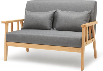 Meerveil Sofa 2 Seater Chair with Cushion, Solid Wood Frame, Linen Vintage Chair for Bedroom, Living Room, Office, 112 x 64 x 73 cm - QUORE