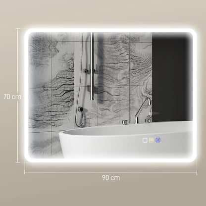 Verlichte Badkamerspiegel – Led Spiegel – Touch Spiegel – Bluetooth Spiegel – Anti-Fog Spiegel – 90x70 cm – Dimbare 3-Kleurige Ledverlichting – Geheugenfunctie