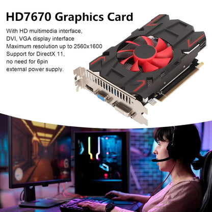 HD7670 4GB Grafische Kaart, DDR5, 128bit, PCI Express 2.0 16X, 650/1800MHz, 2560x1600, Desktop Pc-gamingvideokaart met HDMI-, DVI- en VGA-poorten (HD7670 4 GB DDR5)