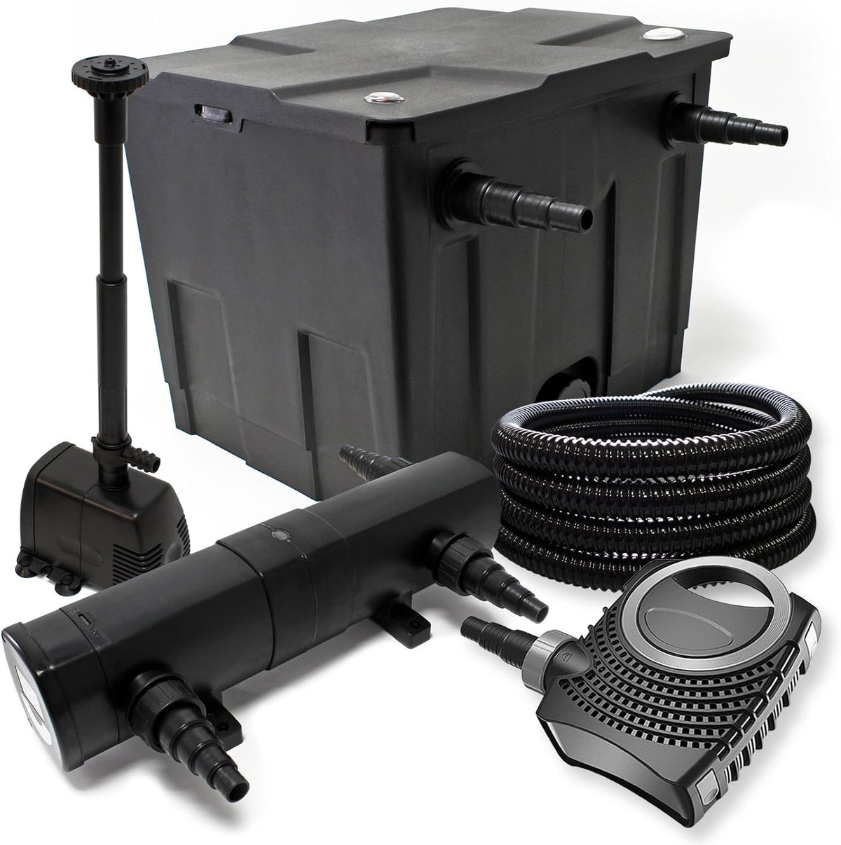 Filterset van bio-vijverfilter 12000l, UVC-vijverzuiveraar 24W, pomp 80W en fonteinpomp