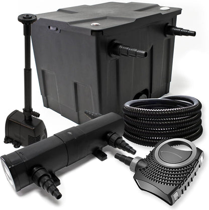 Filterset van bio-vijverfilter 12000l, UVC-vijverzuiveraar 24W, pomp 80W en fonteinpomp