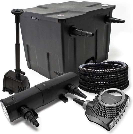 Filterset van bio-vijverfilter 12000l, UVC-vijverzuiveraar 24W, pomp 80W en fonteinpomp