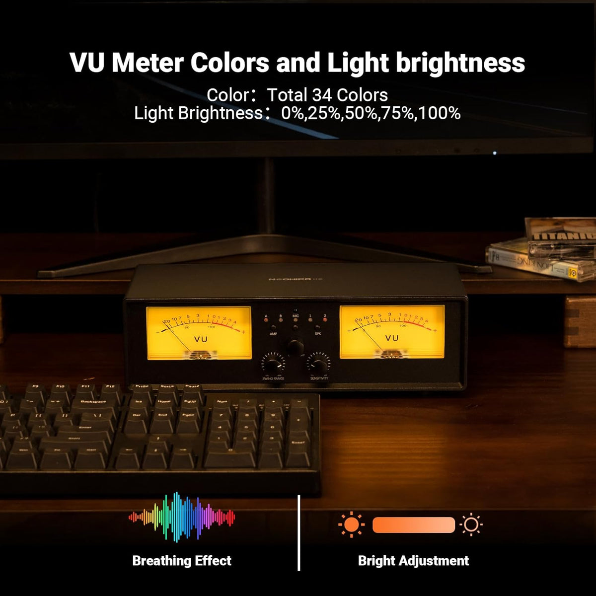 ET30 VU meter versterker voor luidspreker keuzeschakelaar vintage schakelaar 2 ingangen 2 uitgangen met display DB paneel en afstandsbediening, voor stereoklasse A, B, AB, D, versterker A