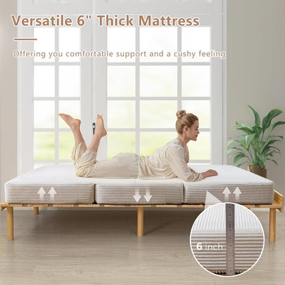 MAXYOYO Opvouwbare corduroy matras, drievoudig vloermatras 10 cm dik met wasbare hoes, opvouwbaar in drie, ruimtebesparend voor gasten (beige, eenpersoons)