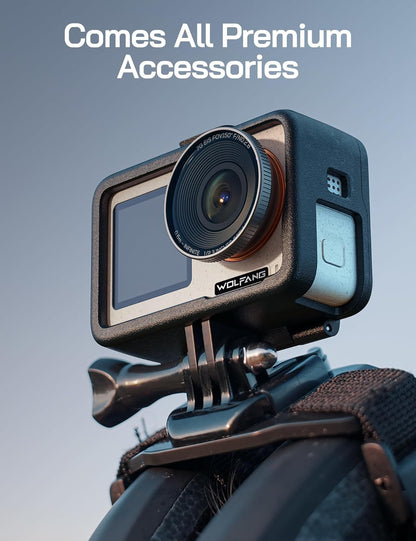 WOLFANG Seeker One White Waterdichte Actiecamera met 4K60fps Ultra HD-video, Dual Screen Kleurendisplay, 16 Voet Onder Water Camera, Live Streaming, Webcam, Stabilisatie met GO APE