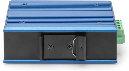 DIGITUS industriële Gigabit mediaconverter - 1x RJ45, 1x SC-Duplex 1310nm -Singlemode glasvezel - 20 km bereik - 10/100/1000 Mbps - DIN rail montage - zwart/blauw