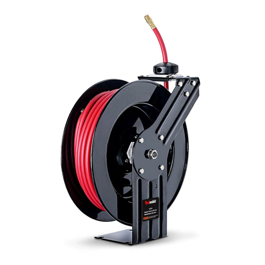 ReelWorks L815153HA Stalen Intrekbare Luchtcompressor/Waterslanghaspel met 3/8 "x 50 'Hybride Polymeerslang, Max. 300 psi