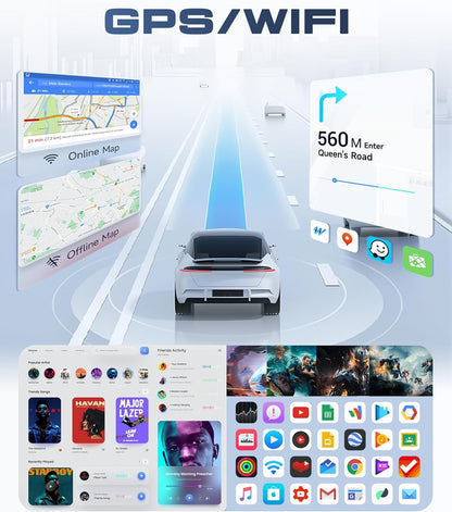 Autoradio, 6G + 128G, 8 Core, Android, 2 Din, 9 inch touchscreen met Carplay Android auto, draadloos, Bluetooth FM/RDS/EQ/DSP, wifi, GPS, 360° panoramisch zicht, stuurbediening, achteruitrijcamera
