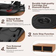 Platenspeler - Geïntegreerde Luidsprekers - Vintage Fonograaf - met Bluetooth 5.3 Ondersteunt - 2 Dubbele Stereoluidsprekers - 3 Snelheden - AUX - RCA - USB - Draadloos Afspelen - Hout - Goud