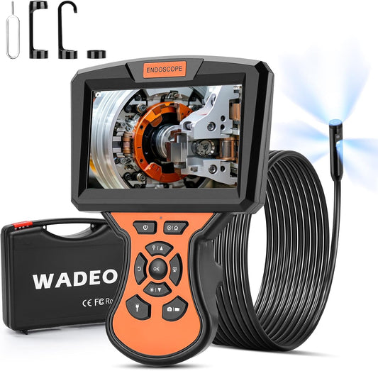 WADEO Triple-Lens Endoscoop Camera met Licht, Professionele Borescope, 33FT Kabel, Grote 5" IPS 1920P HD Screen, Waterdichte IP67, 200W Pixel, Type-C, 32GB TF-kaart