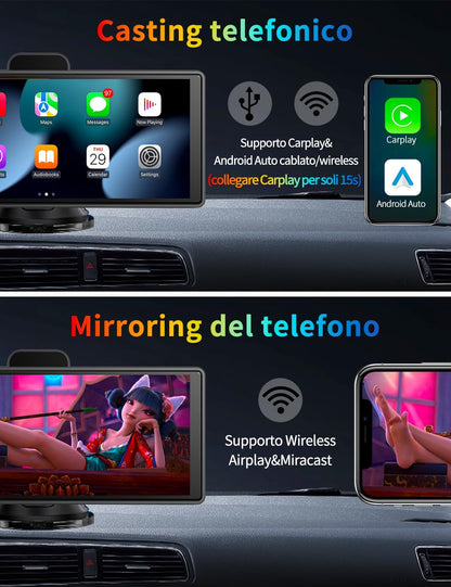 10,26 inch Carplay Display met 4K dashcam auto voor, 1080p achteruitrijcamera, draadloze Carplay Android Auto, Mirror Link, navigatie, Google, Siri, FM, AUX, Loop Recording, 64G SD-kaart