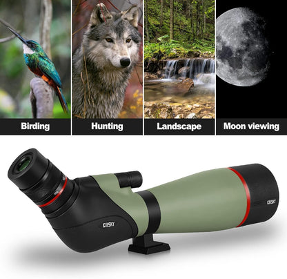 Gosky Observatiebril 20-60 x 80 HD dubbele focus, BAK4-prisma, 45 graden gebogen oculair - met statief en smartphone-adapter, voor vogelobservatie, doelschieten, jacht,