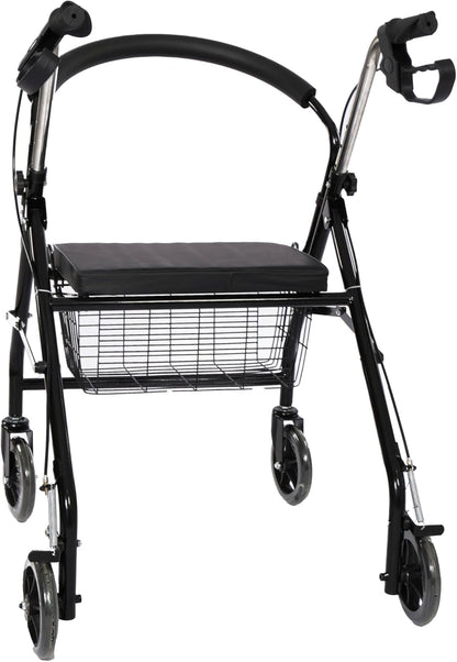 FERRUCCI COMFORT Rollator, inklapbaar, ultralicht, met wielen, remmen, mand en ergonomische zitting voor senioren, 4 remwielen, Europese CE-markering, zwart