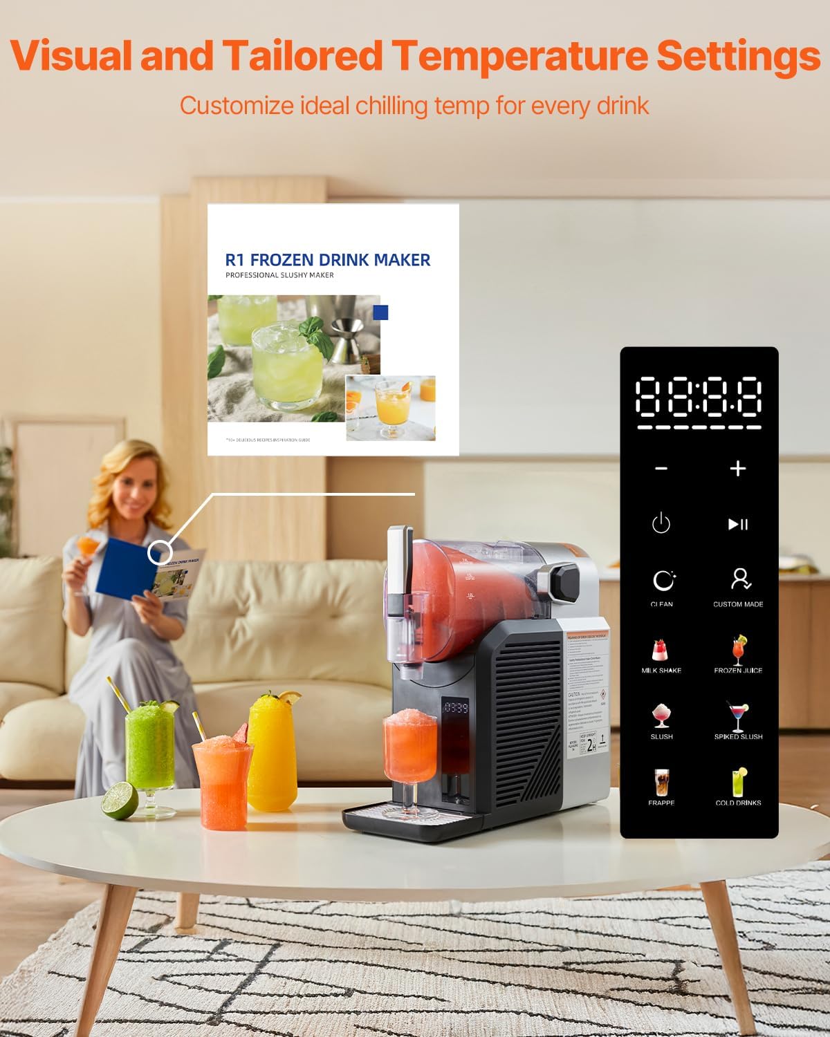 VEVOR - Slushie machine 2 l/68 oz, zonder ijs, slushie machine voor thuis, bevroren drankmachine met 6 vooraf ingestelde programma's, zelfreinigende madeliefjesmachine