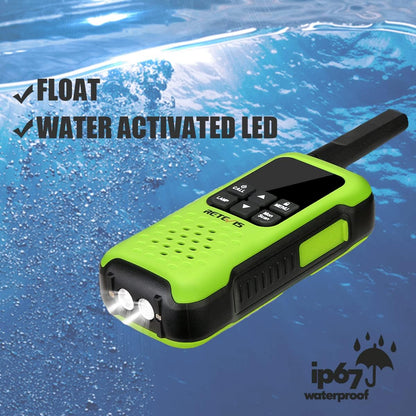 Retevis RT649P Walkie Talkie Oplaadbaar, Ip67 Waterproof Float, PMR 446 Licentievrij 16 Kanalen, Led Zaklamp, Ctcss/Dcs Vox, Walkie Talkie Headset (2 Paar, Groen)