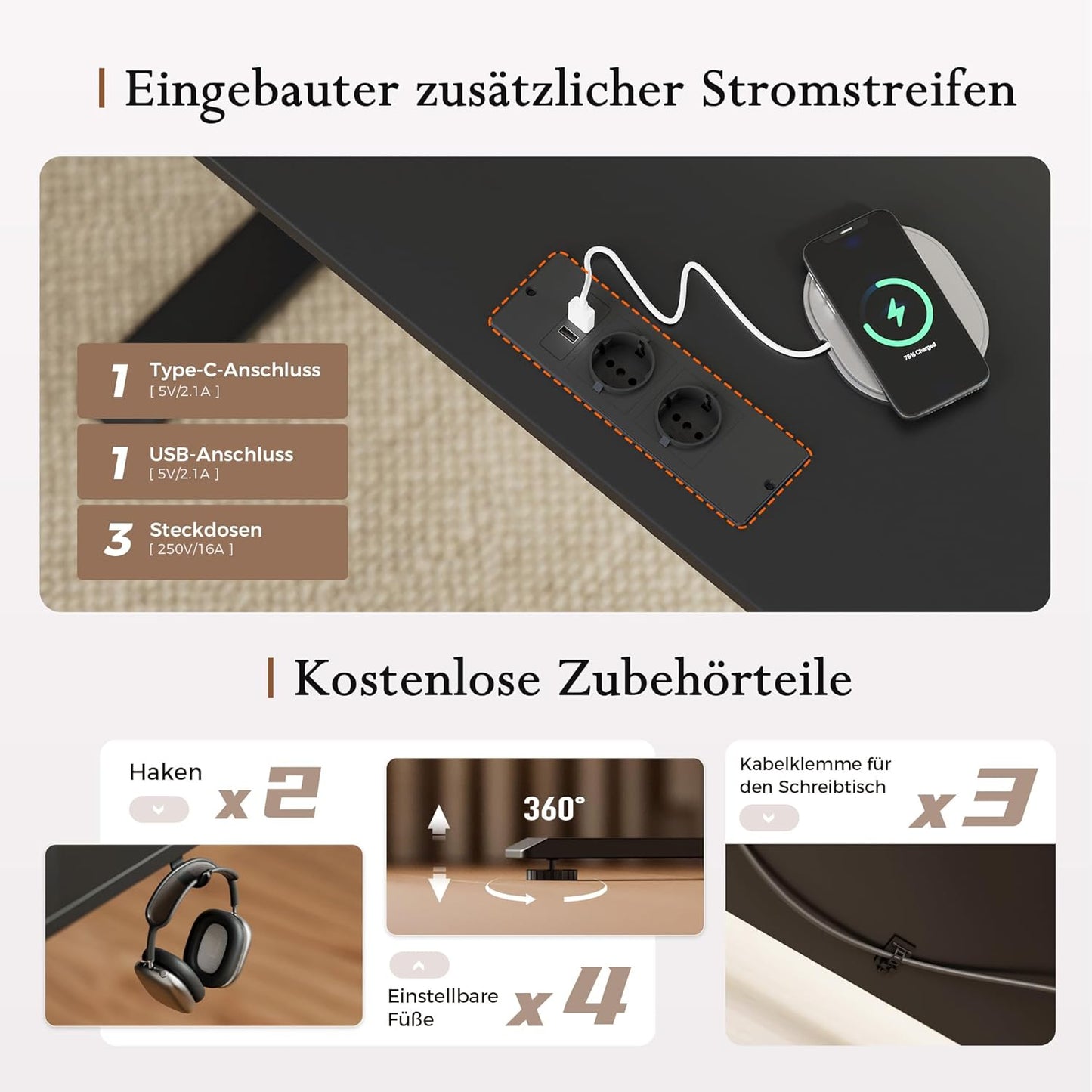 Klicelor Elektrisch Hoogteverstelbaar Bureau met LED en Stopcontacten, 160x80 cm, Bewegelijke Monitorstandaard, voor Gaming en Kantoor, Zit-Sta Bureau met 4-delig Bovenblad, Zwart