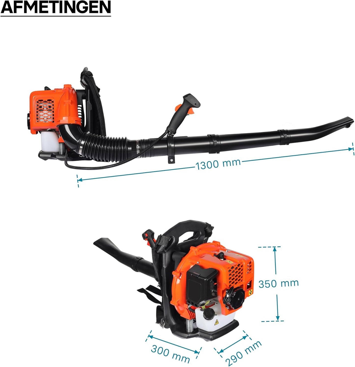 Wiltec bladblazer op benzine 1,7 pk, rugbladblazer met 2-takt-motor, blazer voor bladeren en tuin, tuingereedschap voor bladblazen met bedieningselement aan handgreep incl. mondstukken
