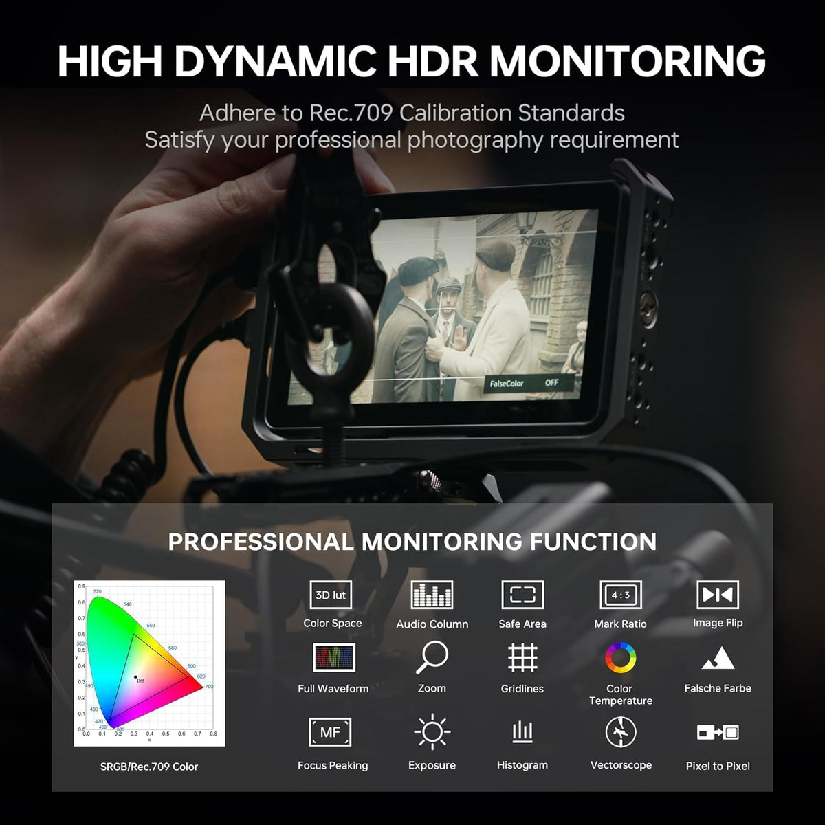 VILTROX DC-X3 Camera Monitor Kit met Rig Cage, 2000 Nits Touchscreen 4K HDMI, 6" IPS, 1920x1080, 3D LUT's, Peaking Focus, Zonnescherm kap, Batterij