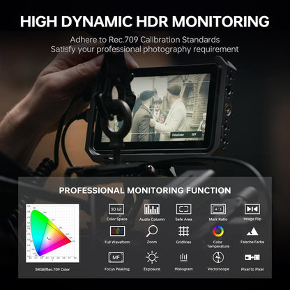 VILTROX DC-X3 Camera Monitor Kit met Rig Cage, 2000 Nits Touchscreen 4K HDMI, 6" IPS, 1920x1080, 3D LUT's, Peaking Focus, Zonnescherm kap, Batterij