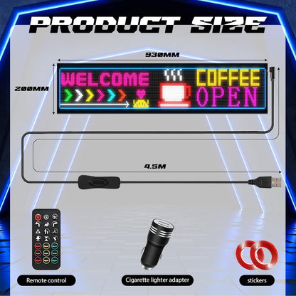 Dubbele rijen programmeerbaar led-lopende schrift, 20 x 93 cm, led-displaybord, ogen voor auto, bluetooth-app-bediening, gepersonaliseerd voor bar, reclame, restaurant, winkel, feestdecoratie (pixels