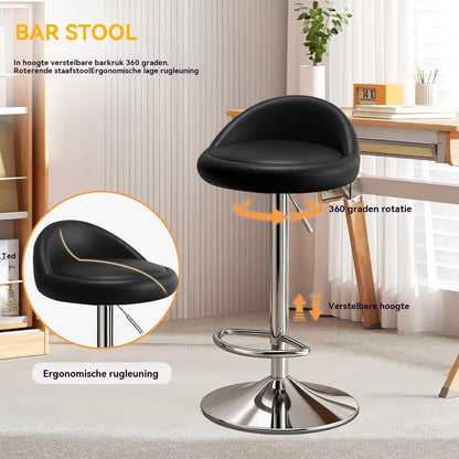 Set of 4 Bar Stools, Swivel and Height Adjustable Bar Stools with Low Backrest - QUORE
